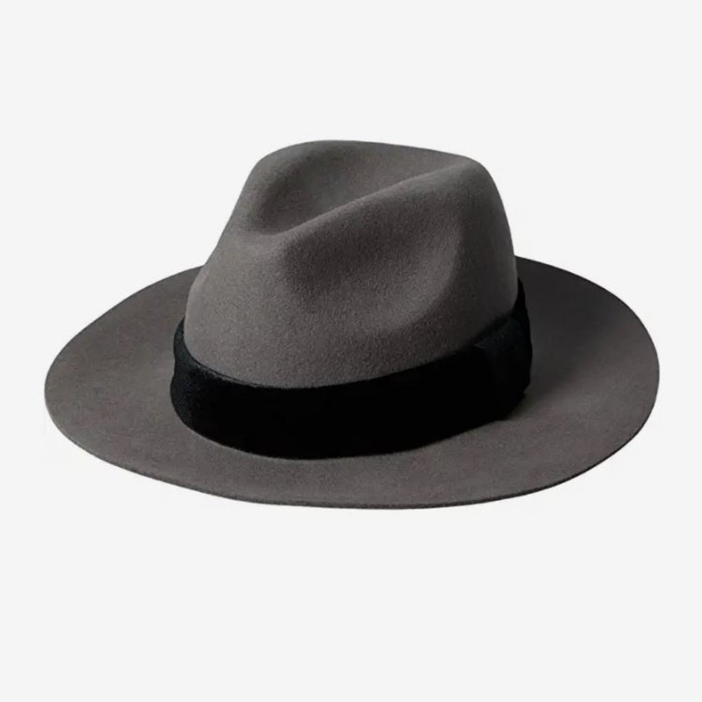 BADGLEY MISCHKA felt 100% wool adjustable velvet band women's fedora hat- Grey